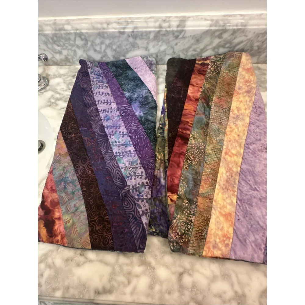 2 Vtg Pillow Case Covers 18x18 Handmade Crazy Quilt Embroidered Boho Hippie